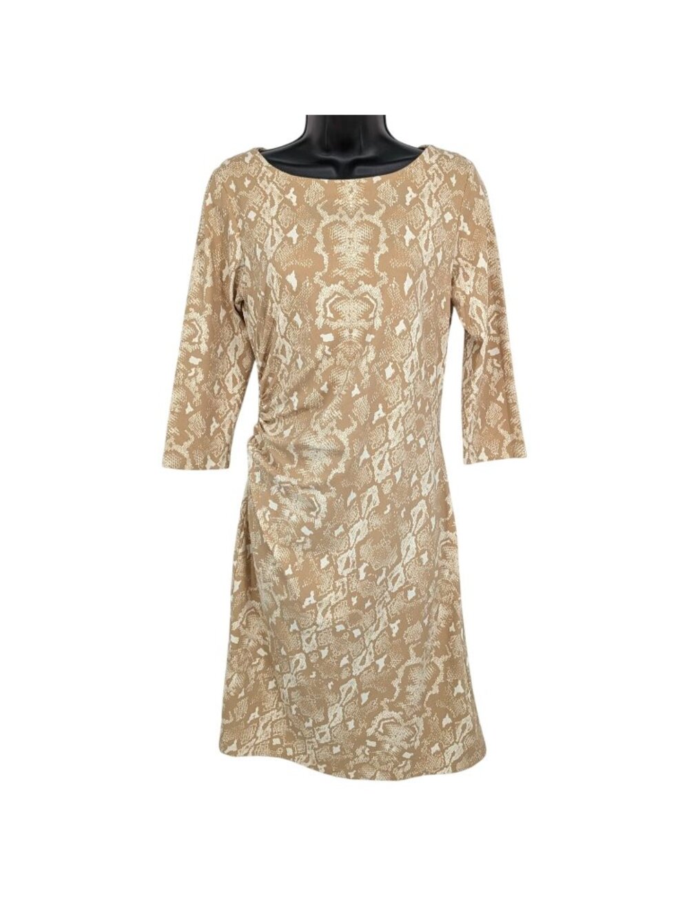 J. McLaughlin Snake Print Ruched‎ Midi Dress Neutral Stretch Office Party  Small